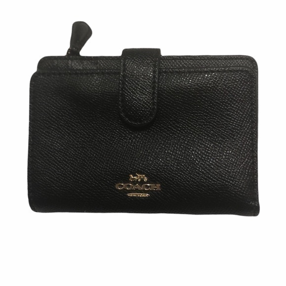 Coach black leather compact wallet